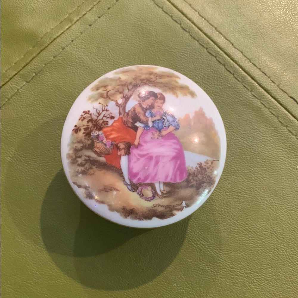 Limoges France Porcelain Trinket Box with Romantic Scene